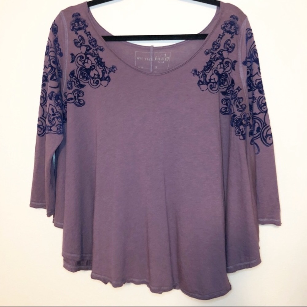 Free People mauve floral velvet sleeve top small